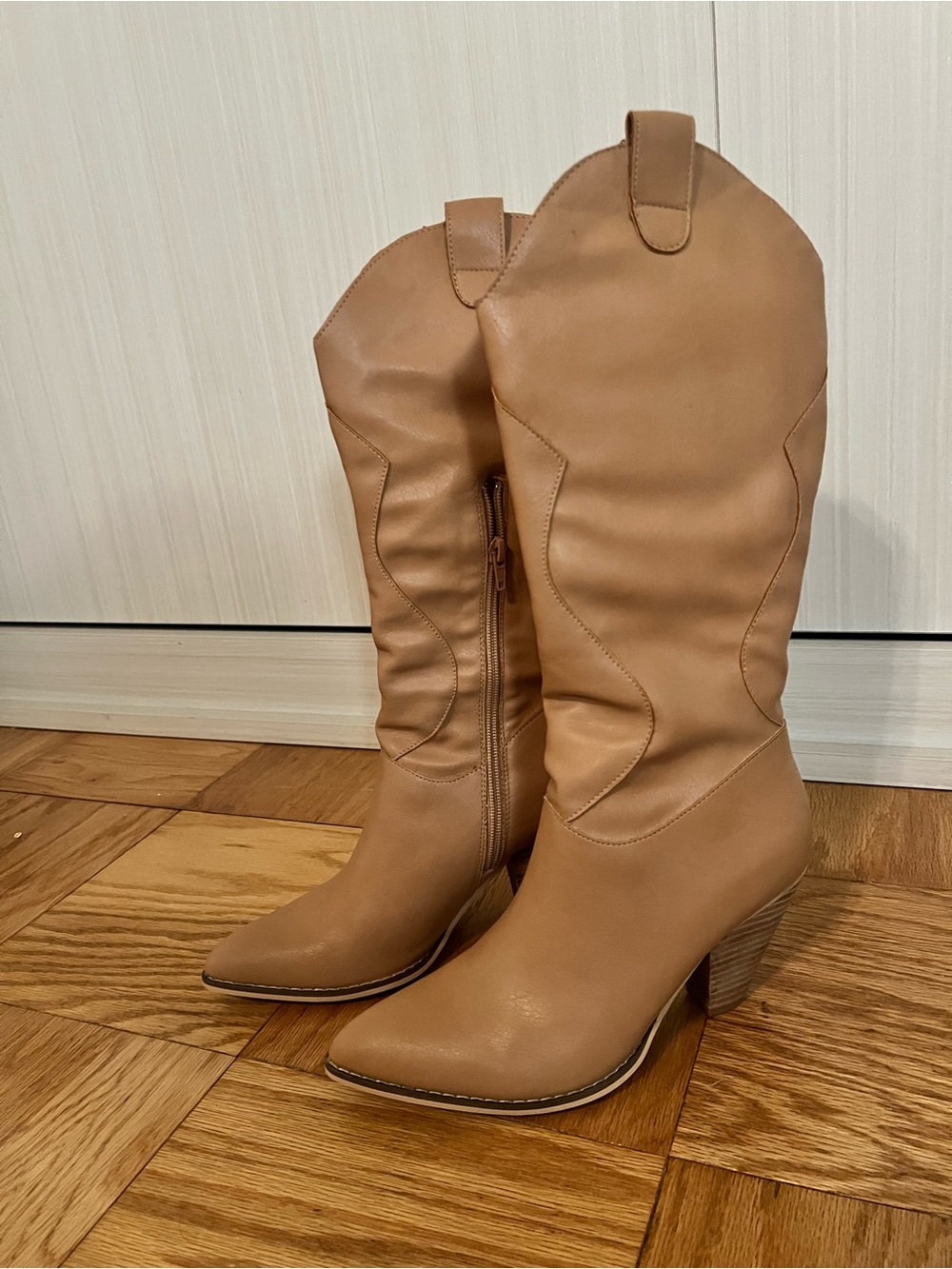 Oasis Tan Mid-Calf Western Heeled Boots